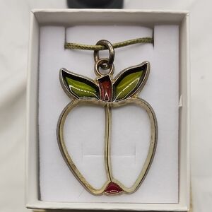 Gold and Green Apple Pendant Necklace